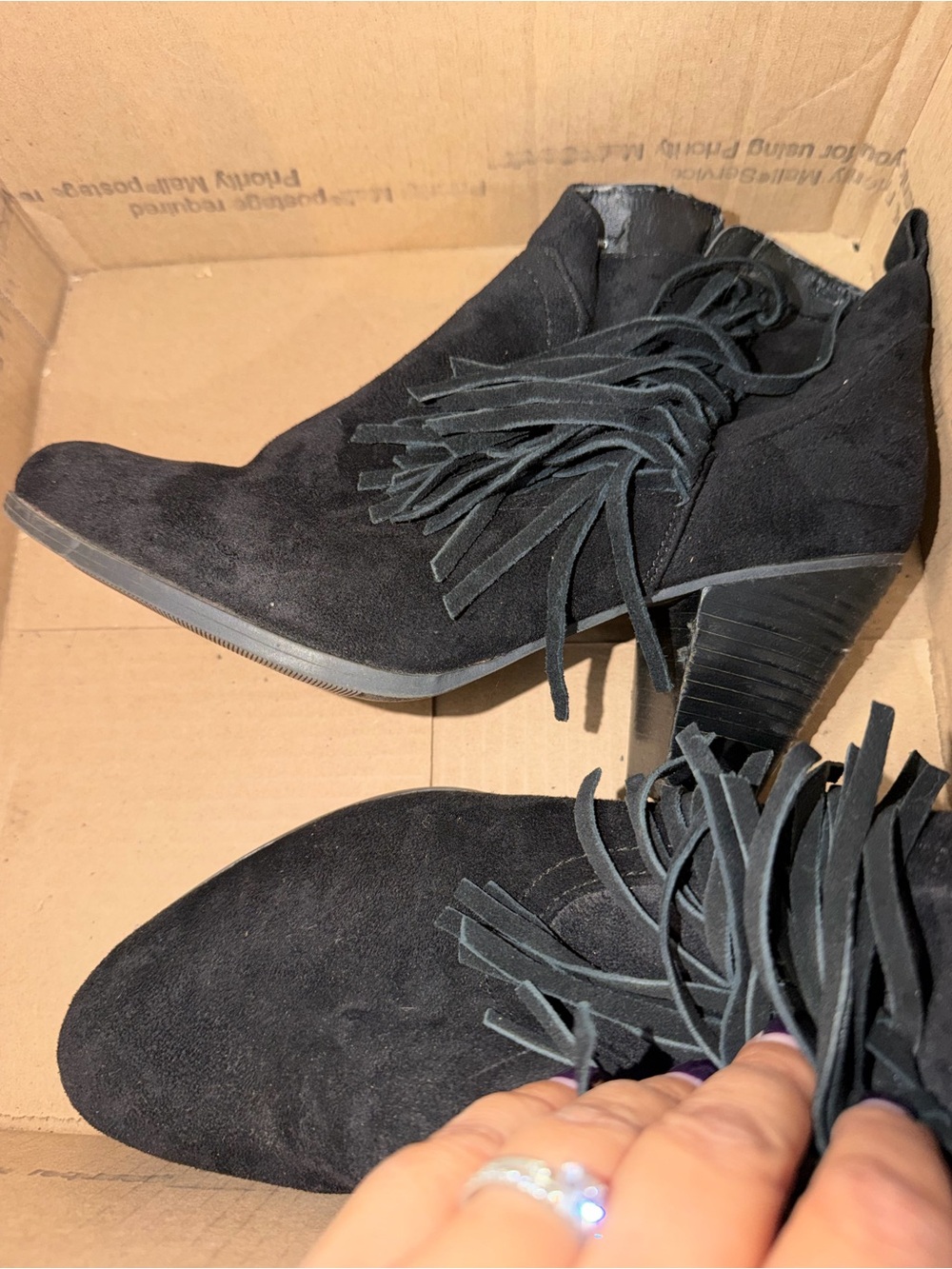 Madden Girl Black Suede Fringe Ankle Booties
